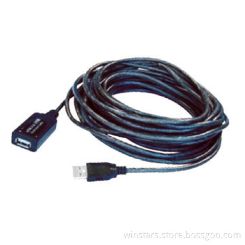 USB2.0 Active Extension Cable, 20m, Gold-plated Connector and Bus-powered USB